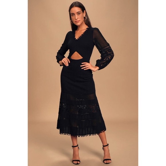 ❤️ Lulus ‘Modern Menagerie’ Black Lace Cutout Midi Dress - Picture 12 of 12